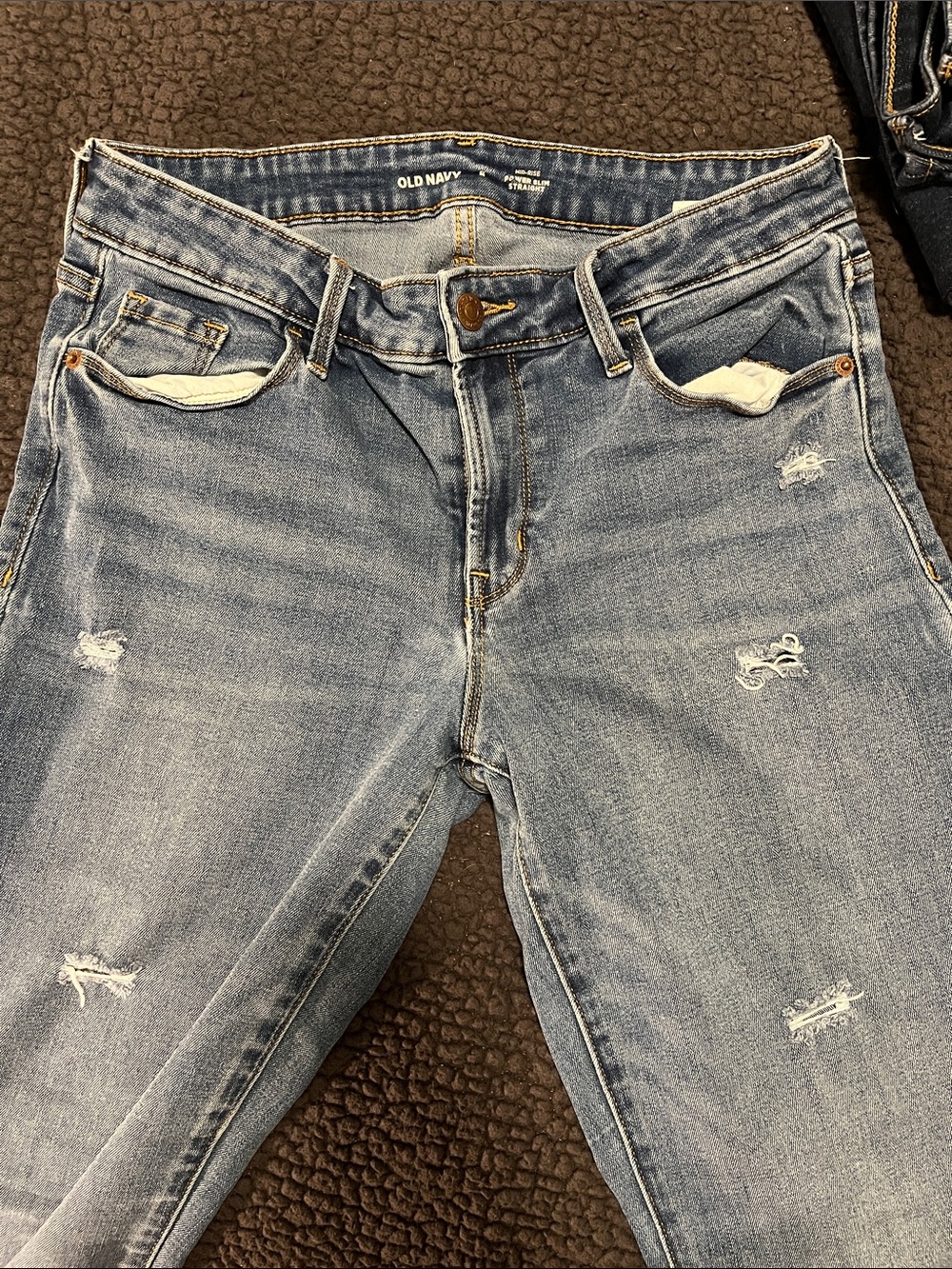 Old Navy Women's Light Wash Power slim straight Jeans with Distressed Details